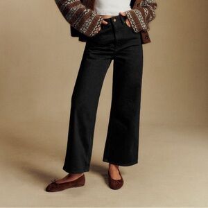 Sezane 4 36 Le Crop Black Wide Leg High-Rise Jeans